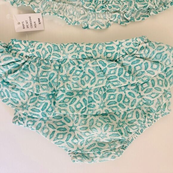 Jessica Simpson Baby Girls 2 Pc Summer Shorts aqua white Set size 3/6 months new - Picture 9 of 13